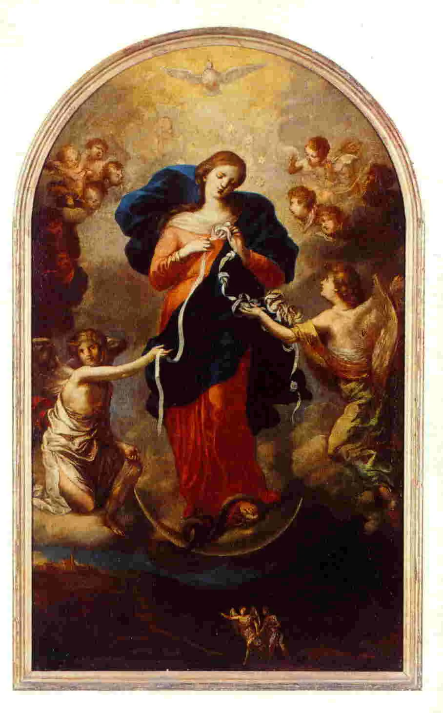 Pintura antiga de Nossa Senhora desatando os nós de uma fita